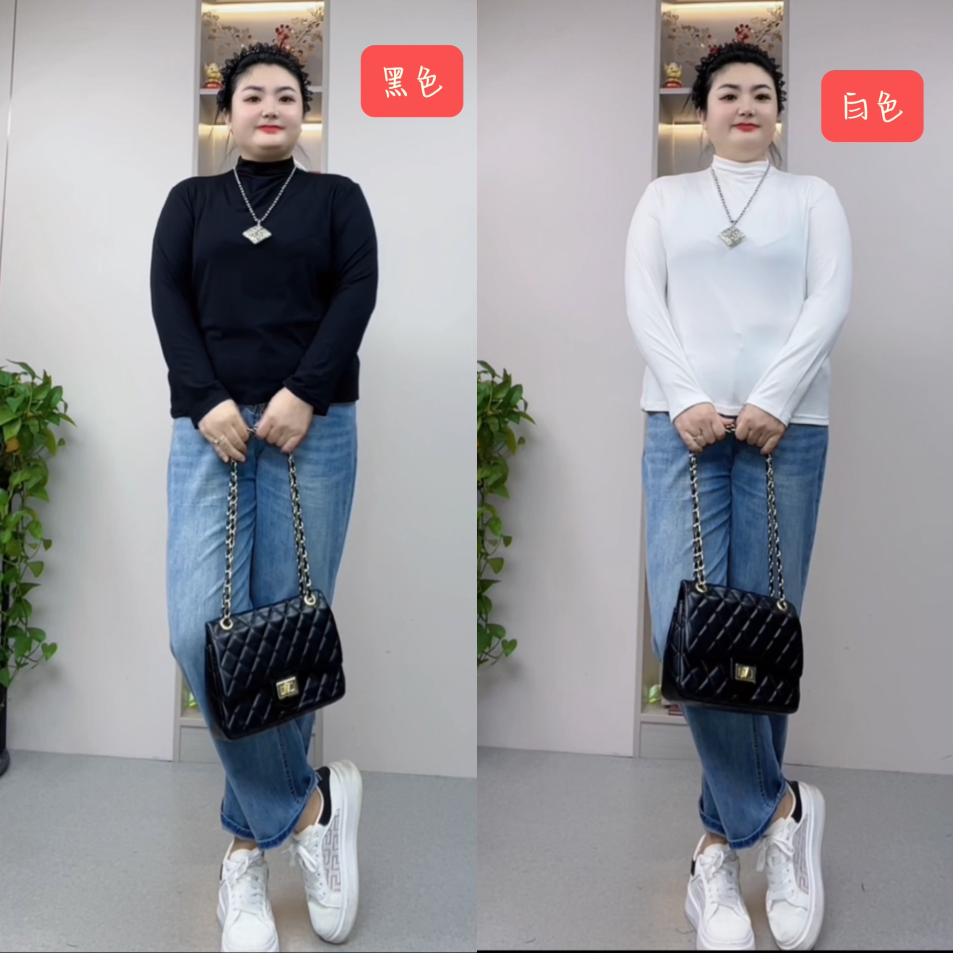 长袖T恤女上衣秋季新款胖mm女装休闲宽松显瘦百搭半高领打底衫