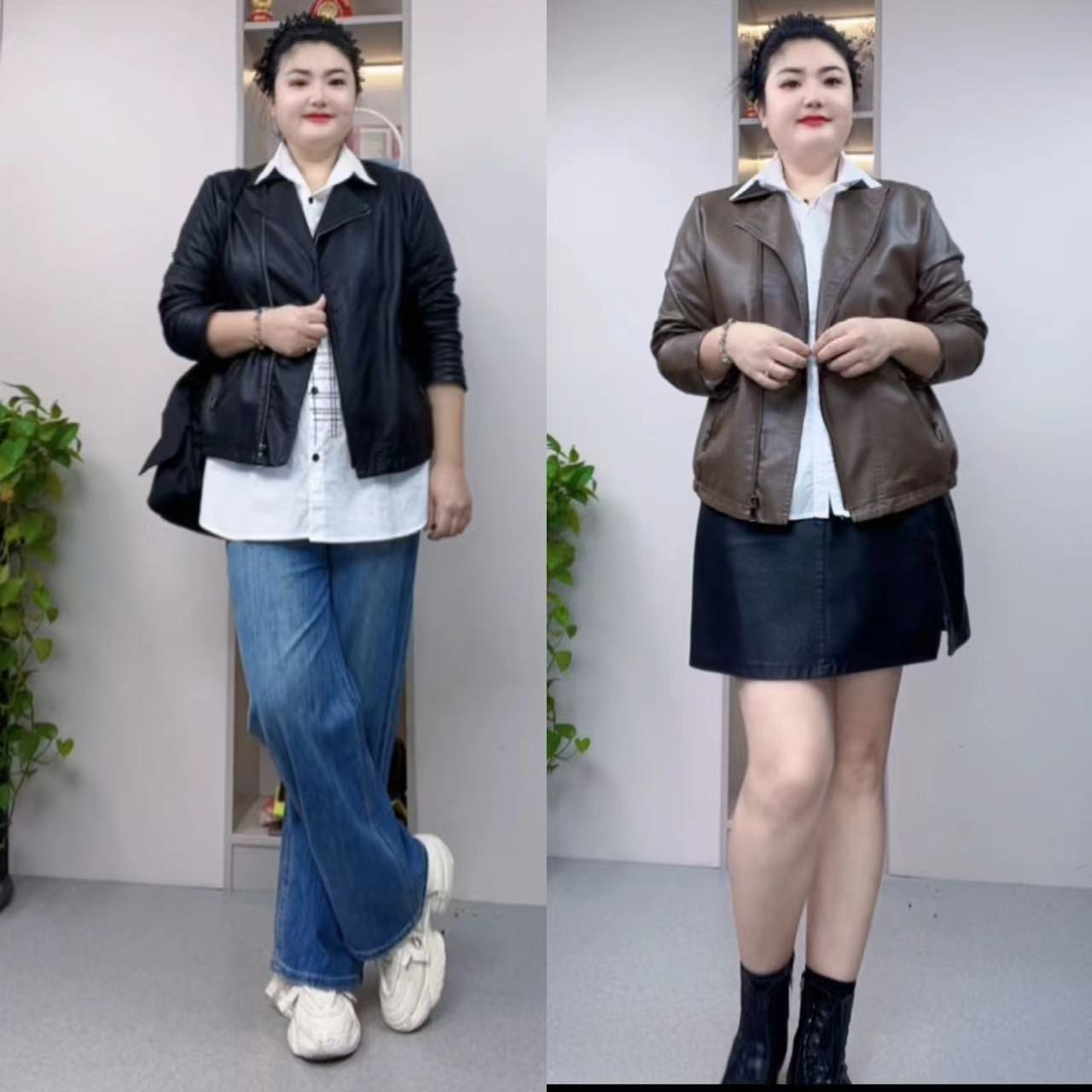 高级感咖色修身皮衣外套女春秋新款气质休闲短款皮夹克机车服