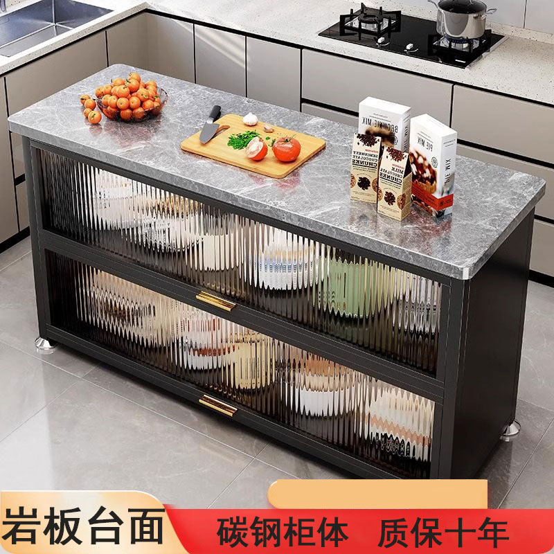 厨房客厅岩板餐边柜落地简约家用置物架简易操作台微波炉收纳柜