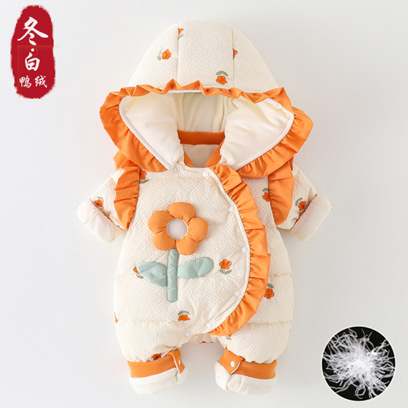 羽绒服秋冬宝儿童哈衣爬服洋气可爱婴儿冬款羽绒连体衣加厚外出服