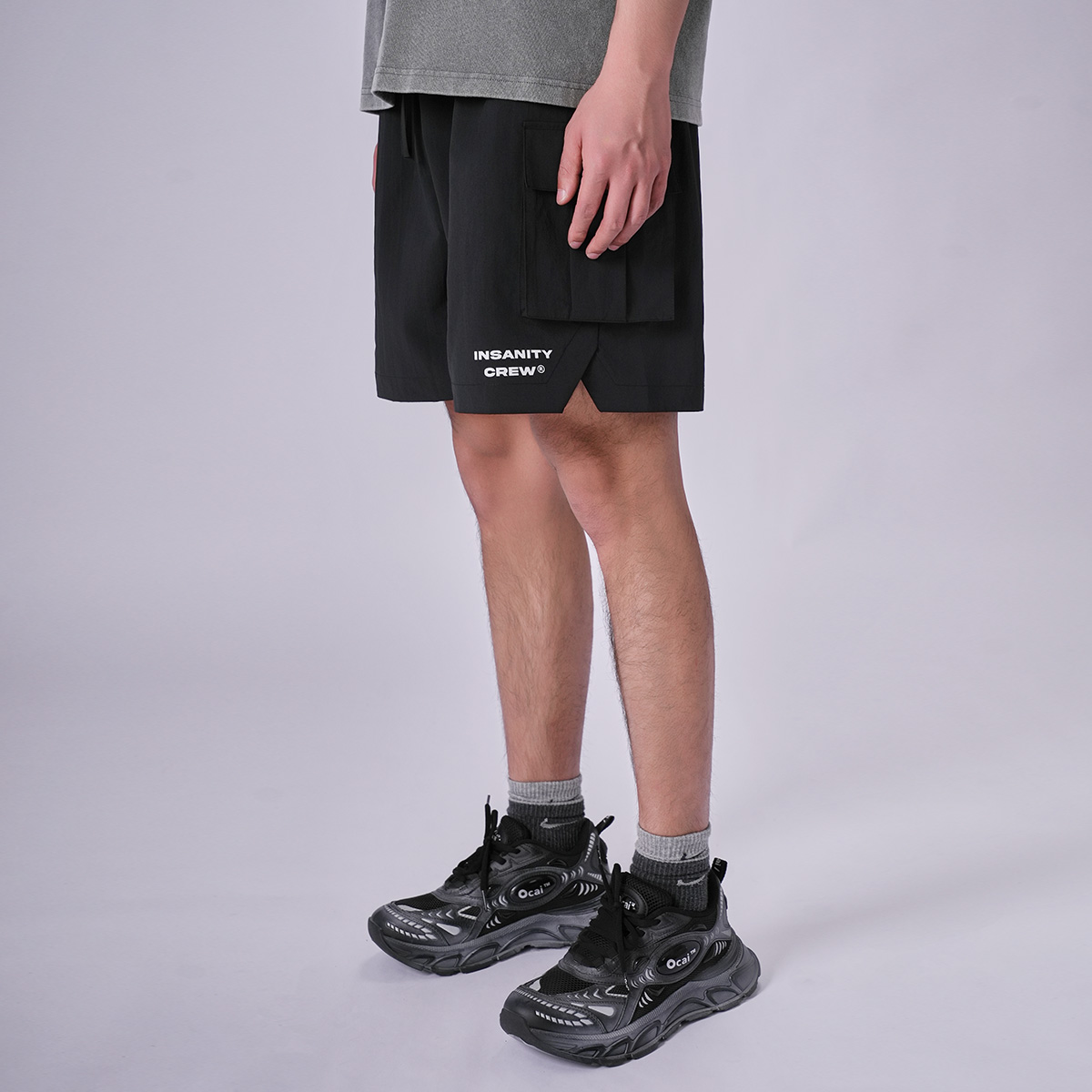 热极InsanityCrew男士透气宽松夏季休闲立体口袋工装短裤高能感