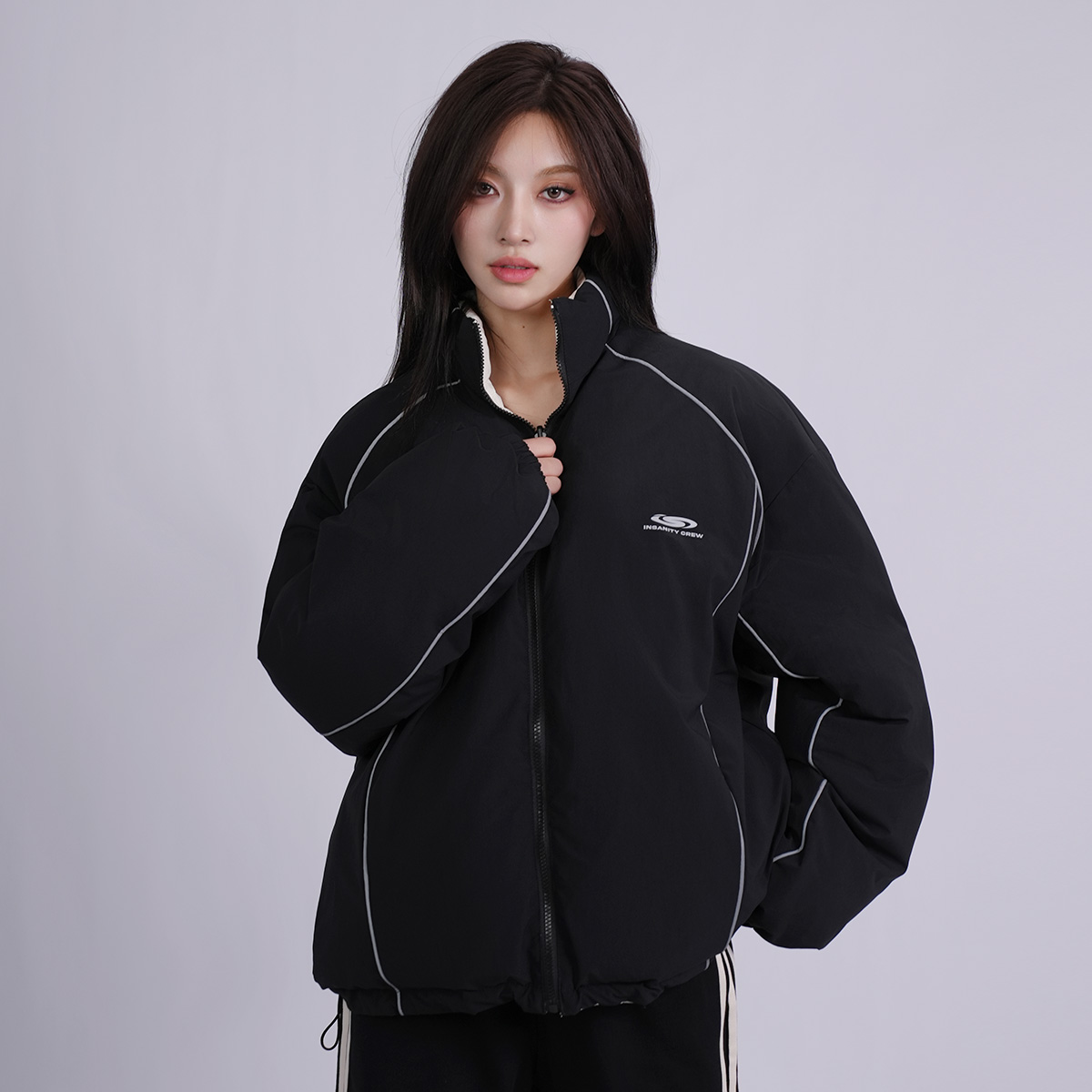 热极InsanityCrew冬季新款极简两穿羽绒棉服保暖时尚潮流男女同款