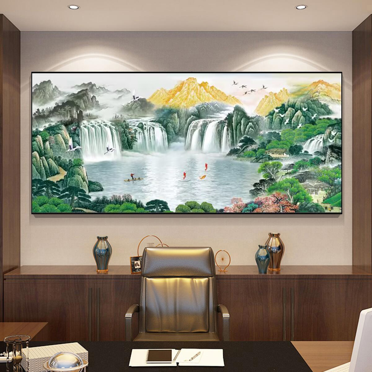 金山聚宝盆山水画字画办公室挂画国画客厅沙发背景墙装饰高档壁画
