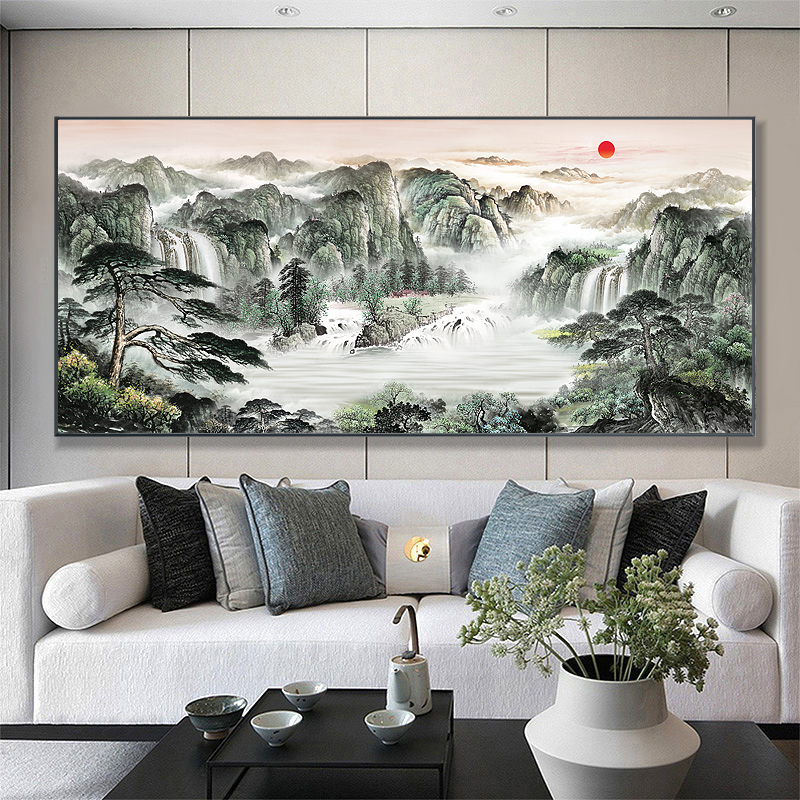 中式客厅山水挂画办公室字画国画沙发背景装饰壁画大气风景画