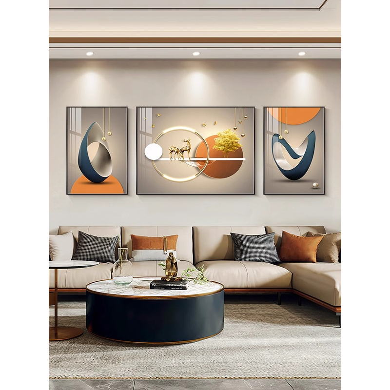 轻奢沙发背景墙挂画三联画现代简约客厅装饰画壁画高档大气墙画