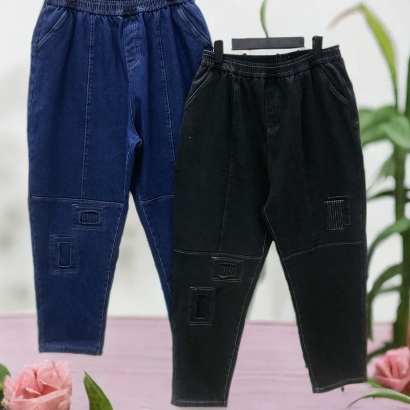 180-220斤 裤长95高腰高弹加绒老爹牛仔裤