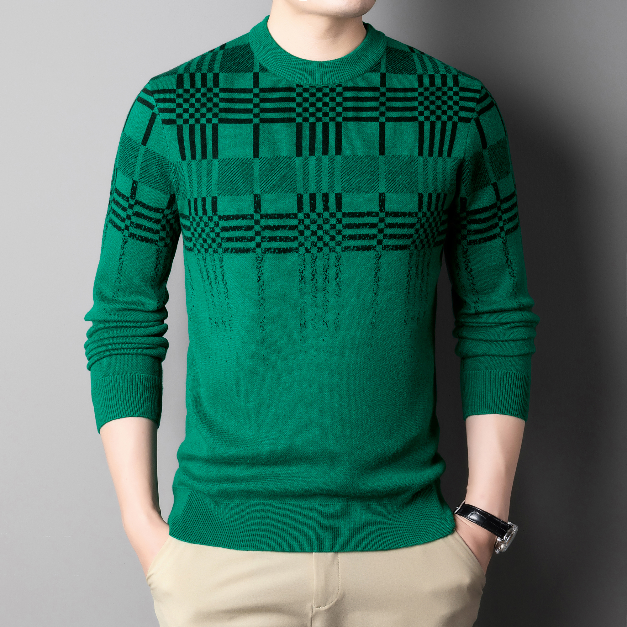 【品牌撤柜】休闲提花保暖秋冬男士冬季加厚长袖时尚针织打底衫7209