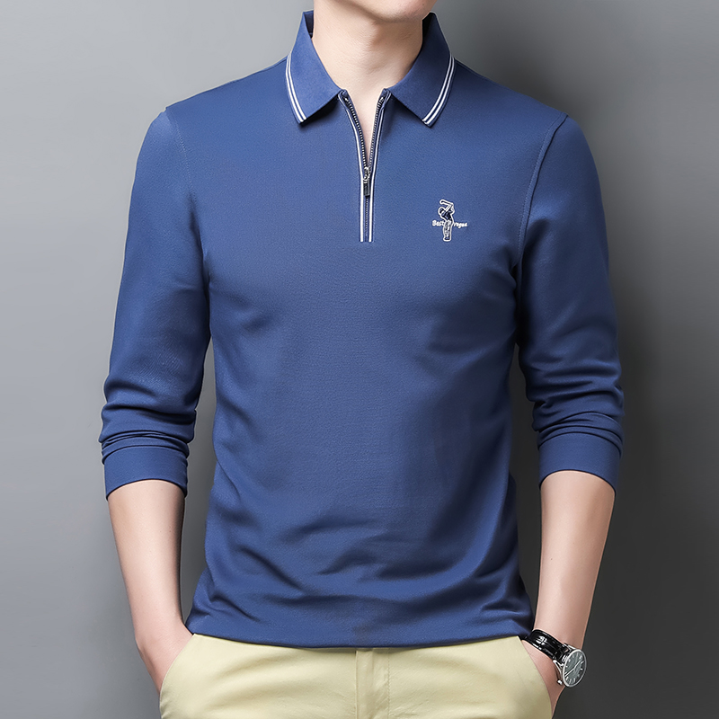 3018男士秋季翻领半拉链百搭长袖POLO衫男休闲打底衫男装T恤上衣