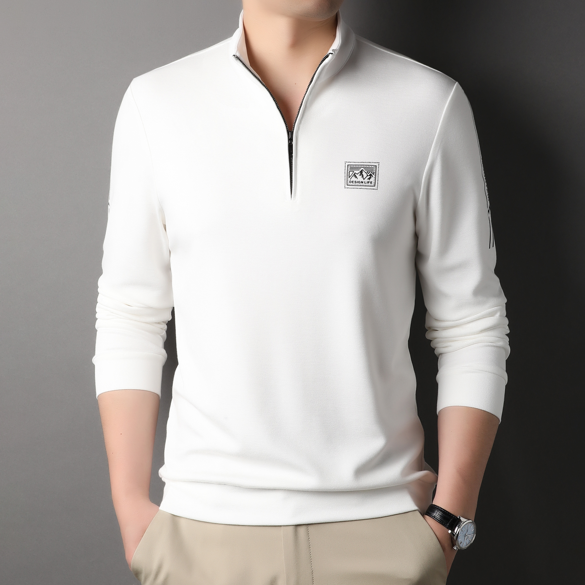 3213【品牌撤柜】烫花半拉链时尚休闲男士卫衣纯色上衣立领长袖秋冬