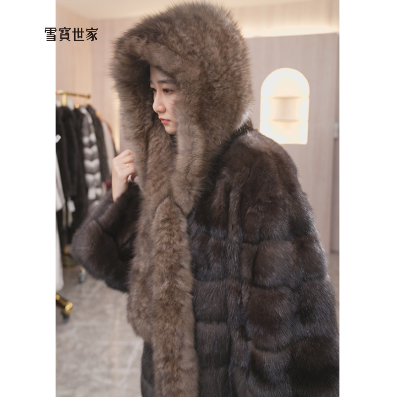 雪宝世家原创 俄罗斯貂围巾连帽进口高奢带帽围脖皮草福礼