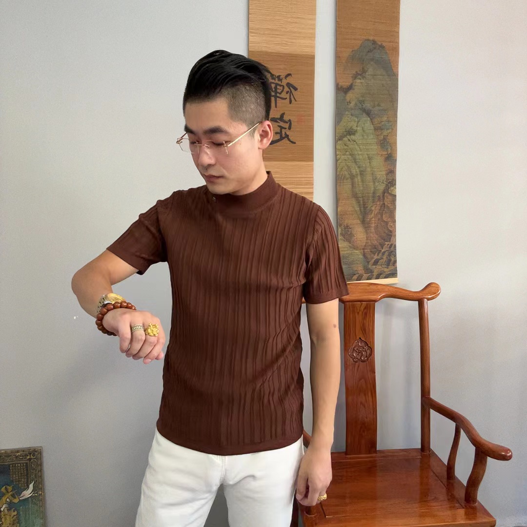 轻奢男士秋季提花工艺立领打底针织衫-511