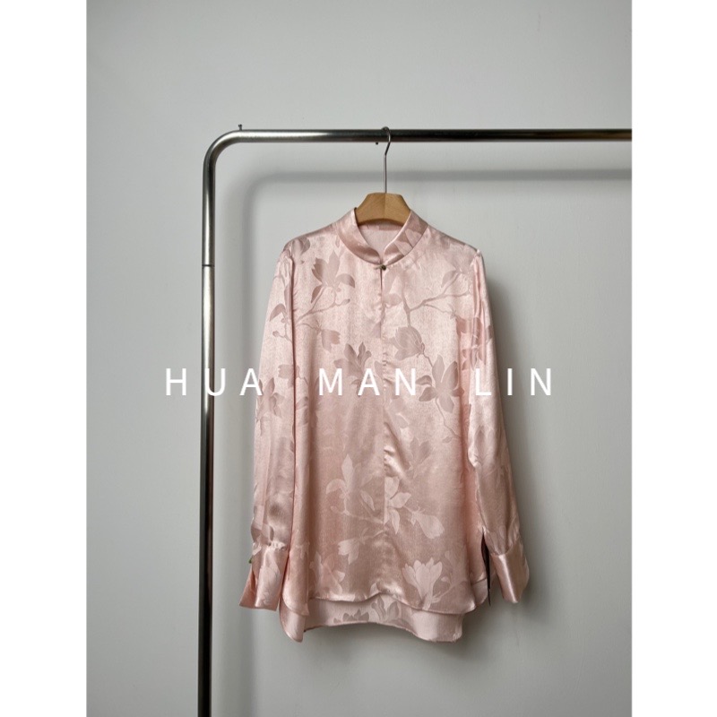 【花滿林】小立领正肩30姆米提花缎真丝桑蚕丝前短后长上衣7780