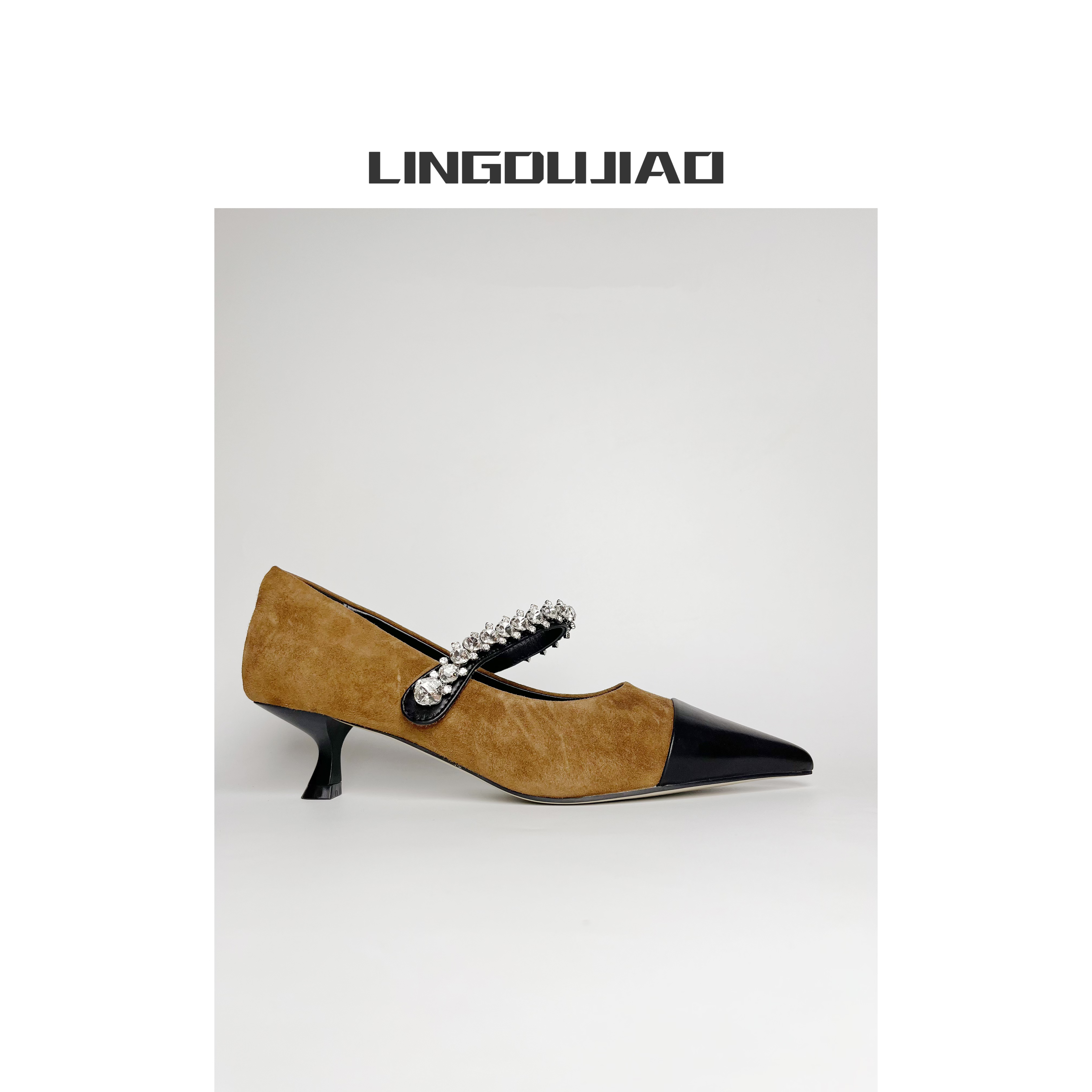 LINGDUJIAO/零度角【羊京皮钻带小跟鞋】2405-8/5cm