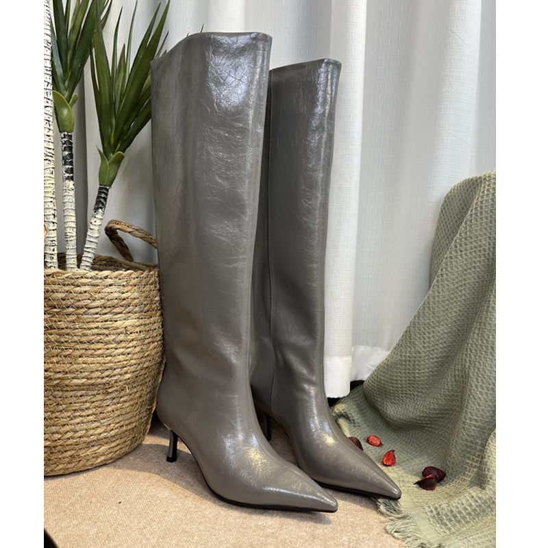 过膝版 尖头细跟高跟大牌长靴女长筒2025秋冬新款大筒围时装靴