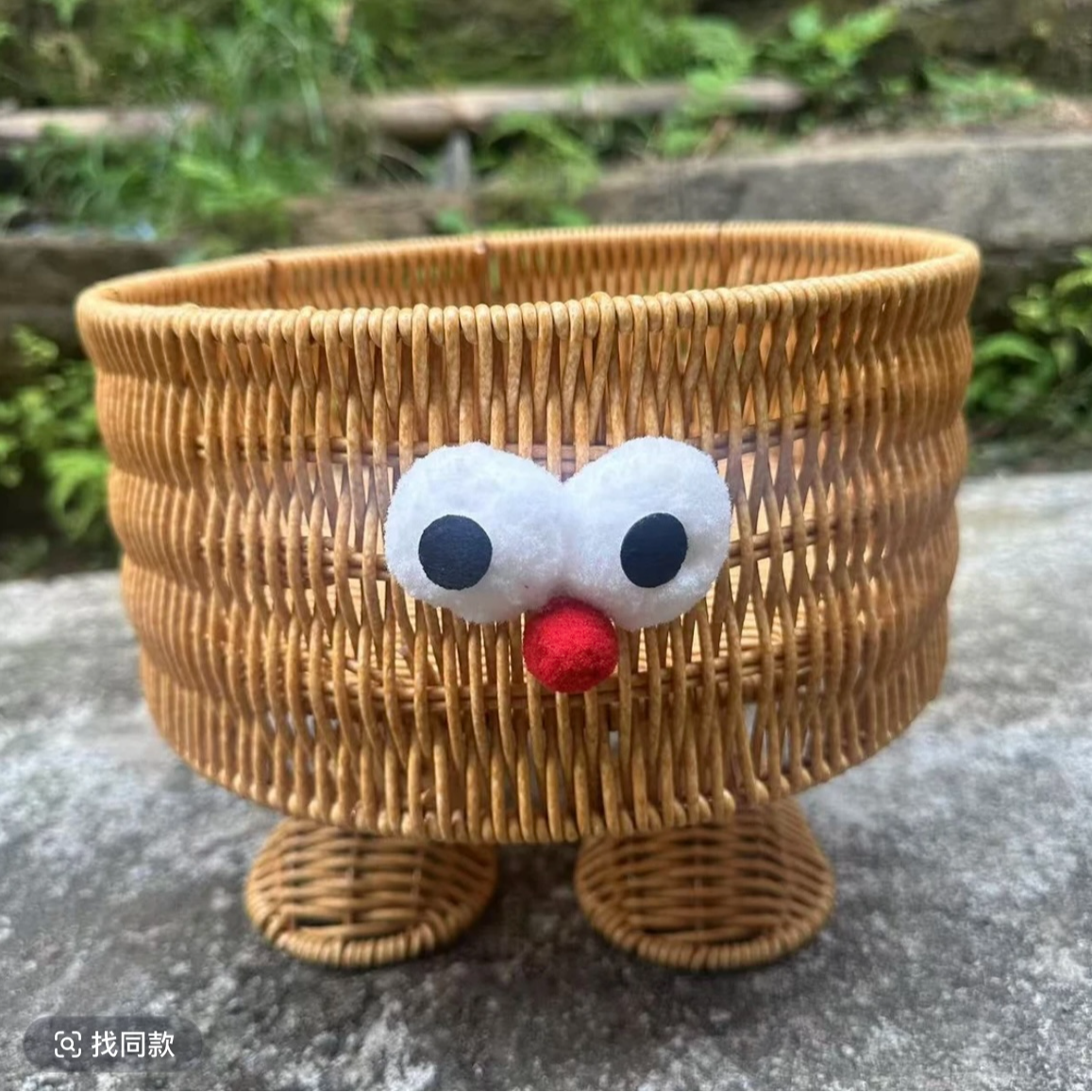 A3浅咖圆形大眼仔创意可爱纯手工收纳筐家用置物藤编