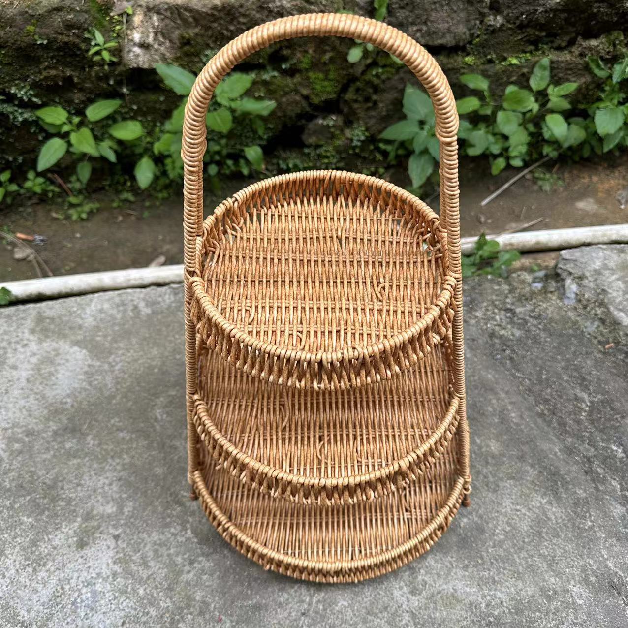 B04棕色三层特大号果篮简约轻奢风点心盘直径30总高45