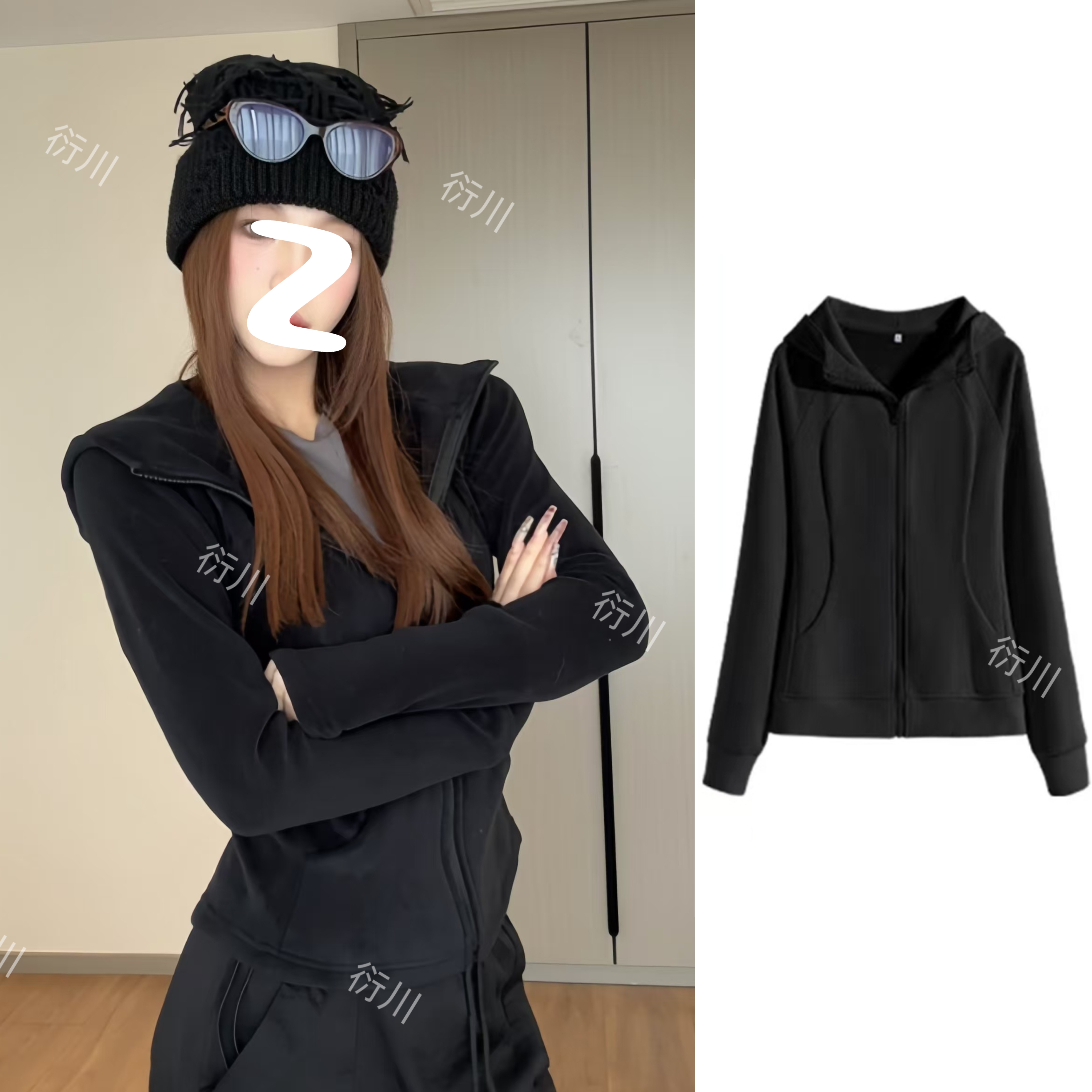 【加厚修身】秋冬新款连帽卫衣加绒加厚美式正肩收腰开衫修身卫衣