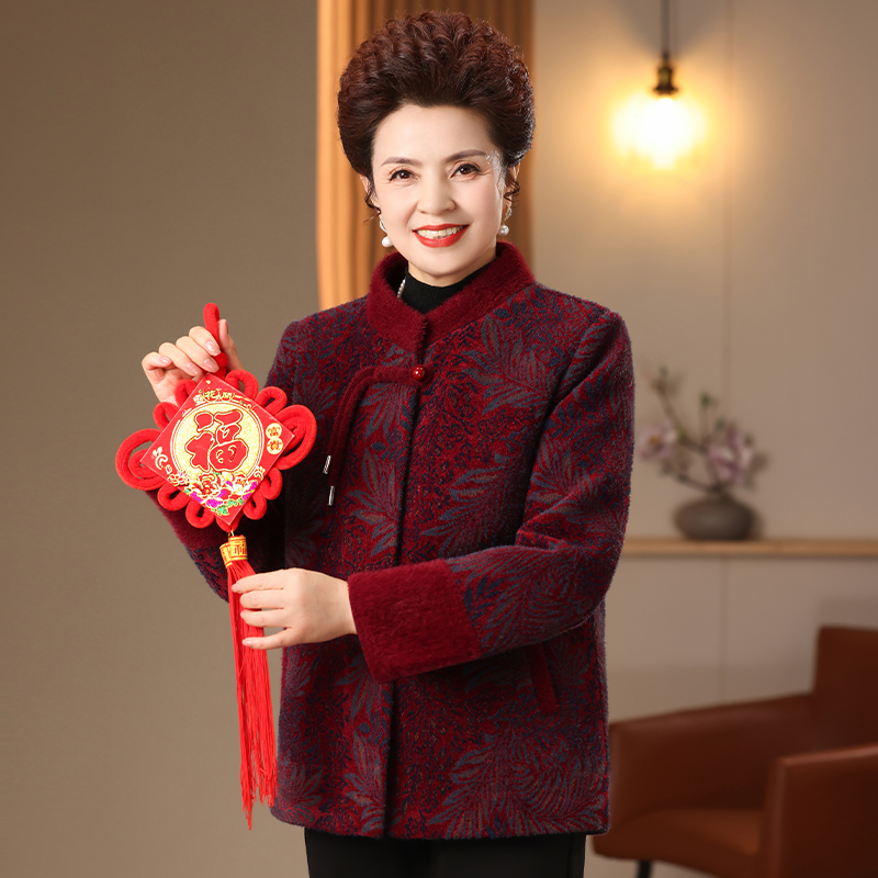 中老年人女装奶奶装冬装短款外套妈妈加绒加厚老太太保暖衣服60岁