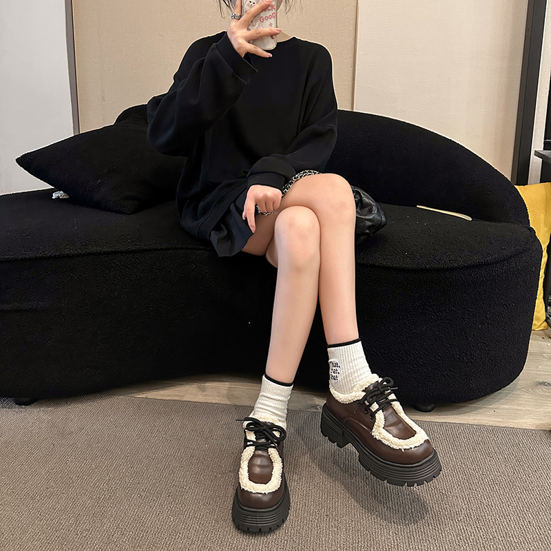 新款时尚圆头乐福鞋厚底乐福鞋真皮女鞋英伦风女款小皮鞋2023热卖