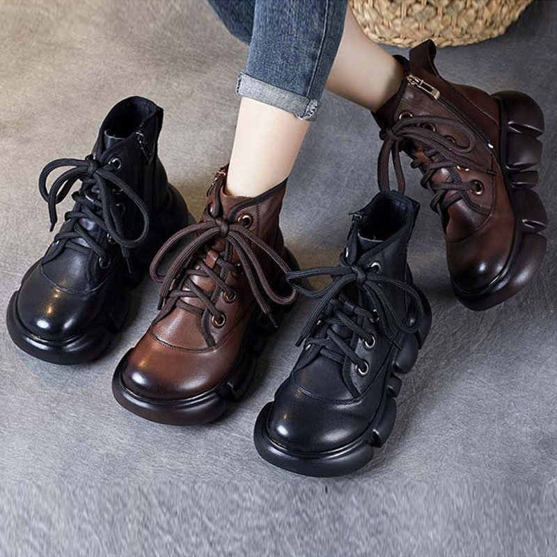 新款时尚休闲百搭头层牛皮马丁靴女