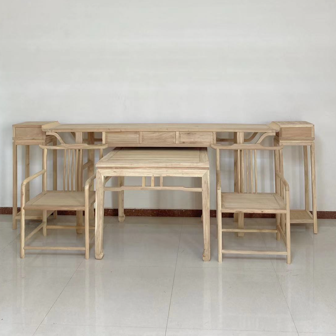 北方榆木全榆木材质新中式中堂六件套