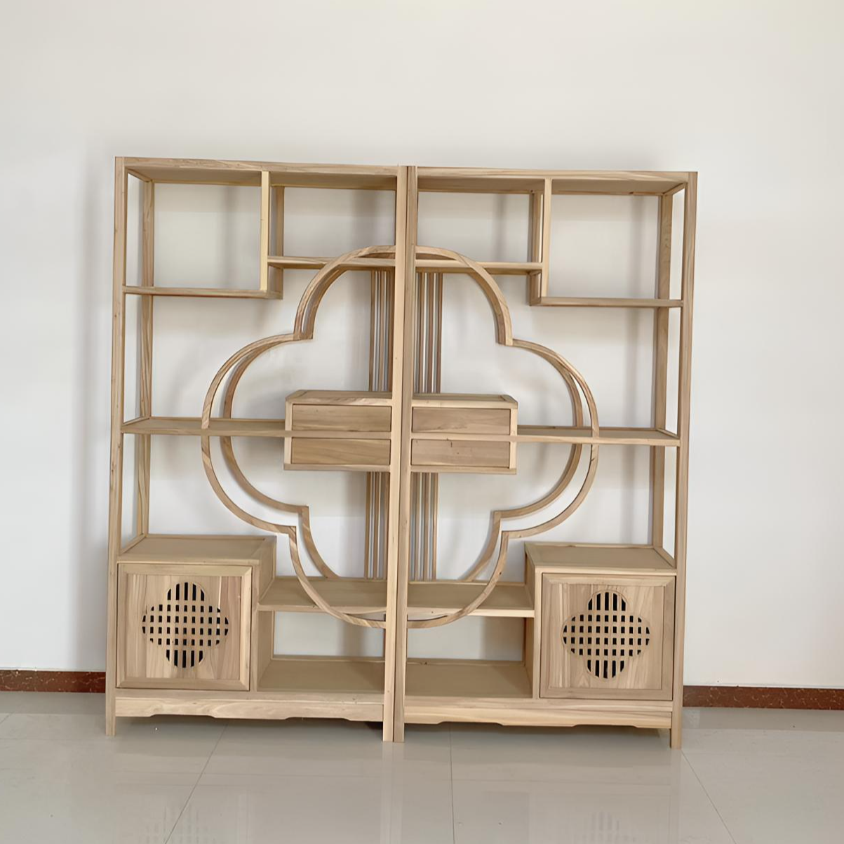 榆木新中式实木博古架