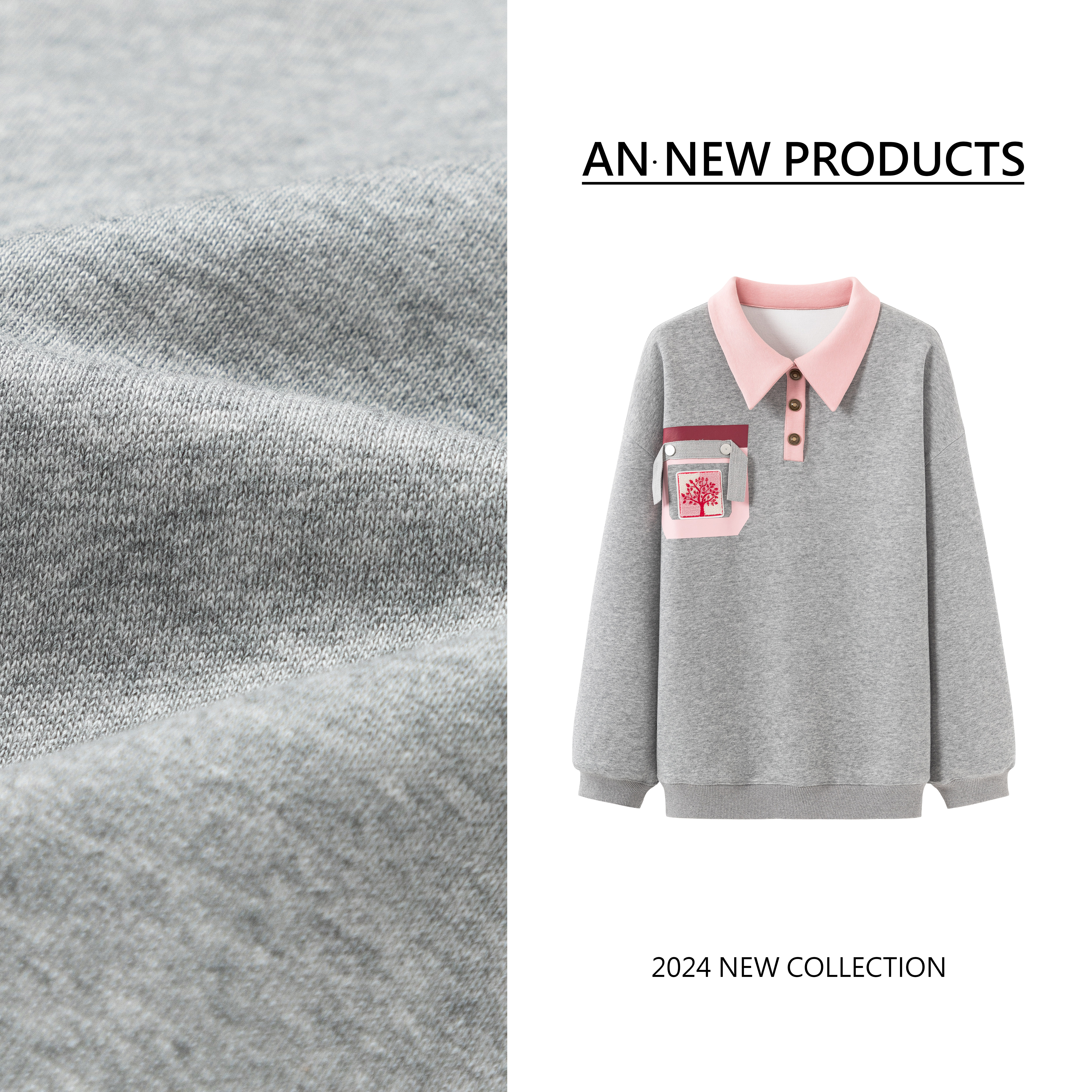 B7067 秋季新款小众设计撞色POLO领宽松洋气小树百搭卫衣