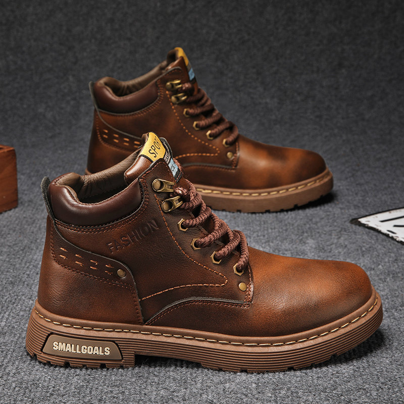 回力新马丁靴男款秋冬季新款防滑耐磨高帮工装靴男英伦风休闲皮鞋