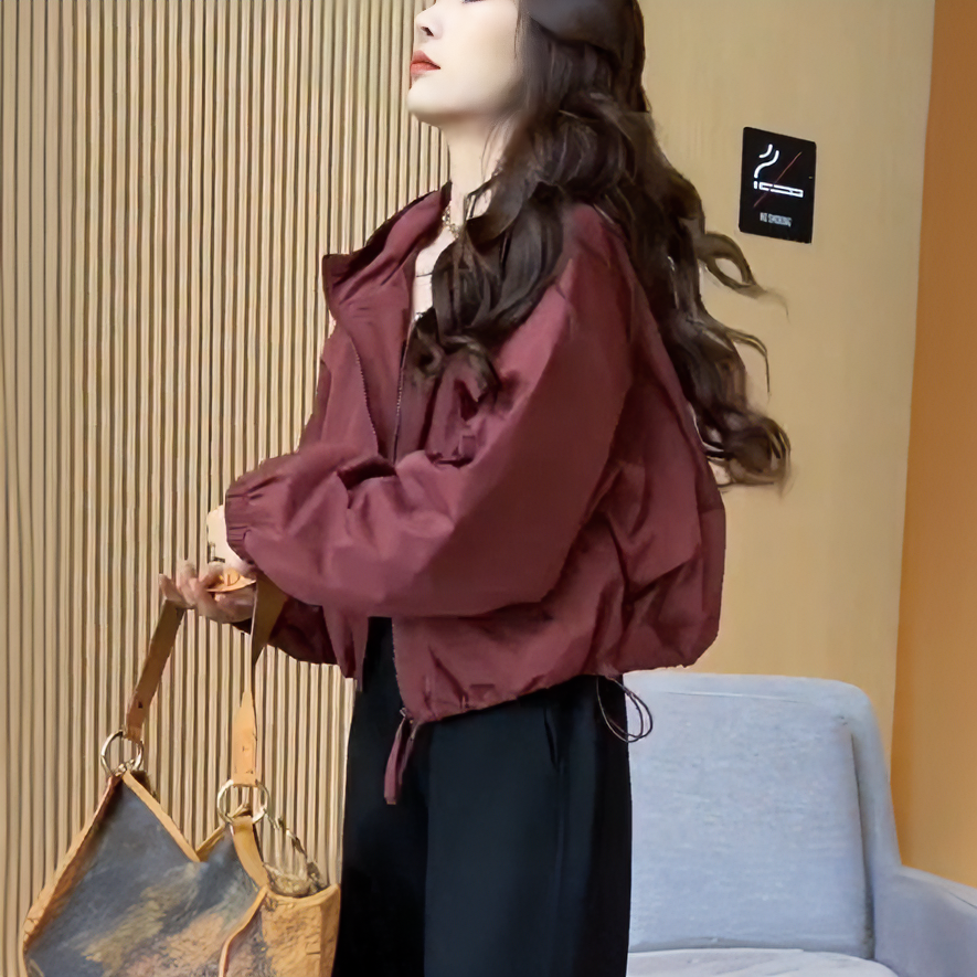 连帽冲锋衣女短款2025春秋新款小个子休闲爆款高级感外套上衣防晒