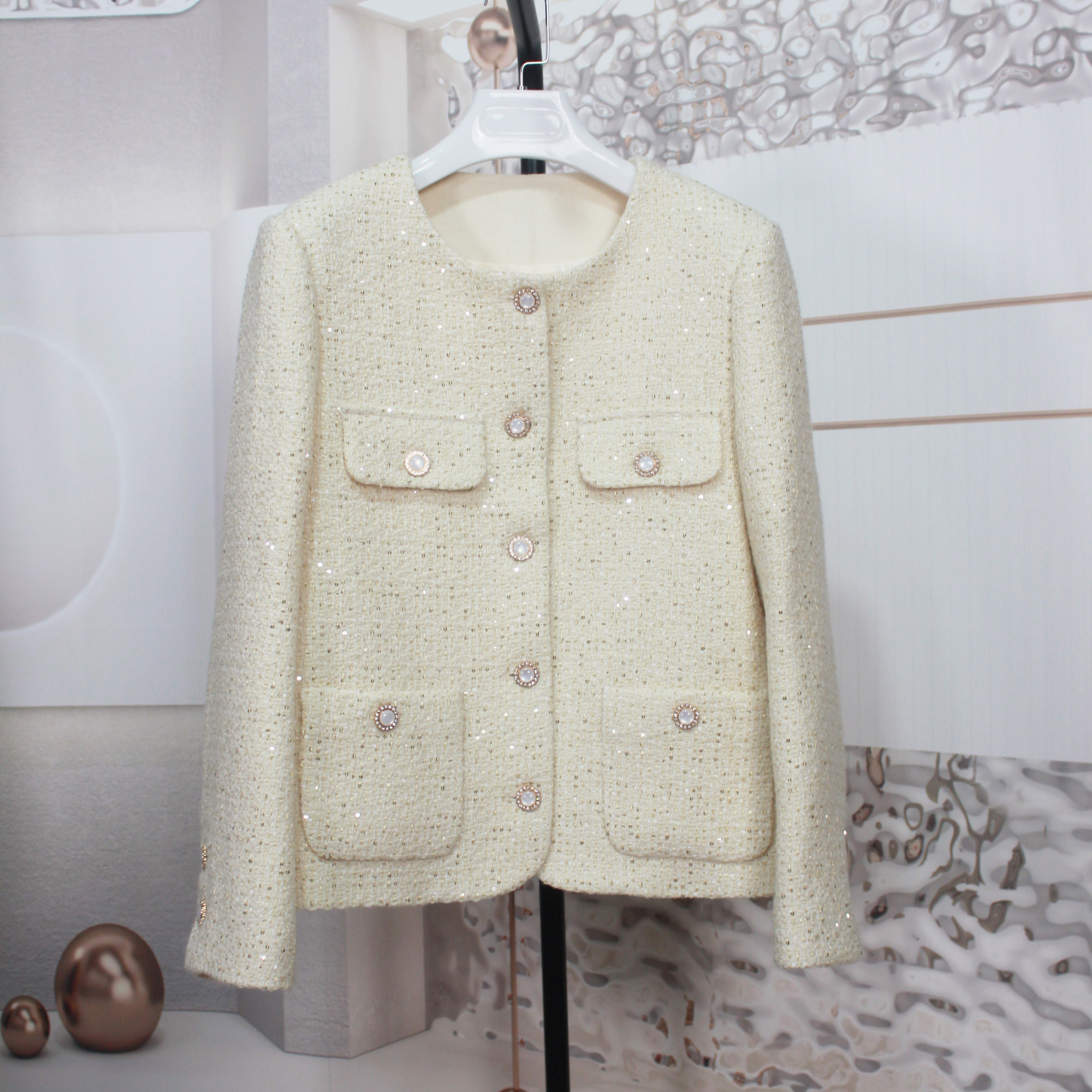 （冰岛恋人）法式千金米白色小香风外套女秋冬新款轻奢上衣外套女