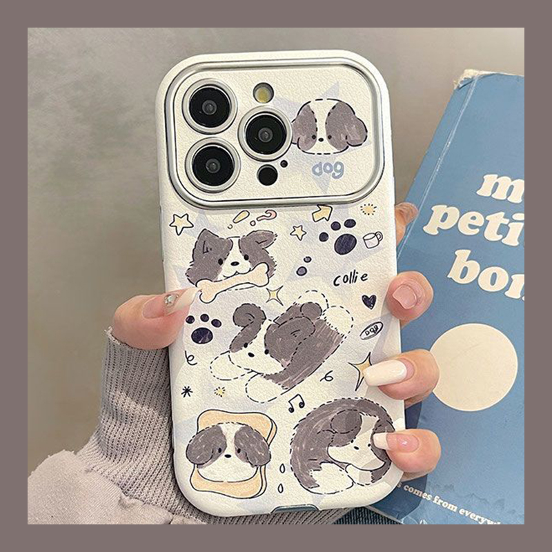 大视窗可爱小灰狗苹果15pro手机壳iPhone14promax高级感超火13/12