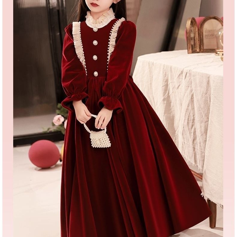 高端女童公主裙2023年春季新款红色洋气儿童礼服裙钢琴演出服走秀