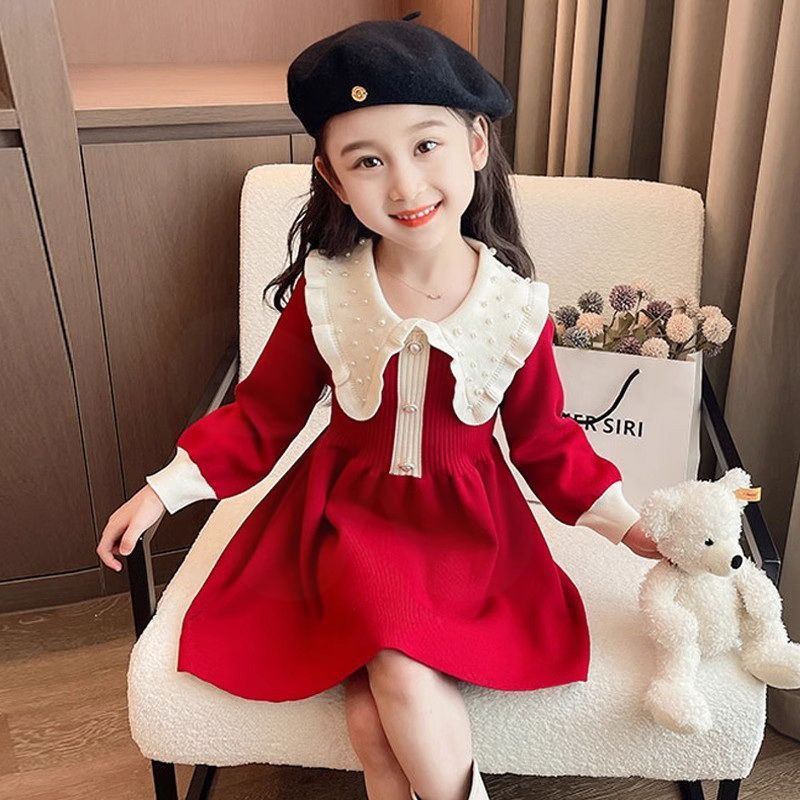 女童秋季连衣裙宝宝时髦裙子小童洋气公主裙儿童气质毛衣裙秋冬装