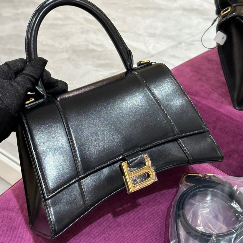 99新 Balenciaga/巴黎世家 2310388 黑金光面沙漏包 S