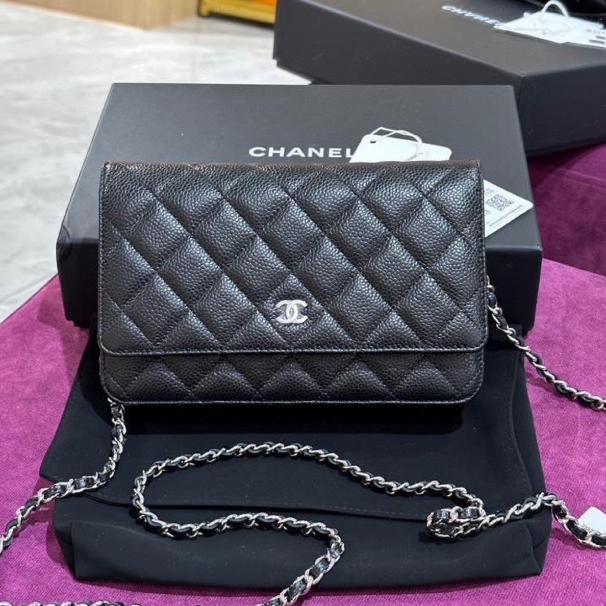 99新 Chanel/香奈儿 237799 黑银荔枝woc斜挎包 芯