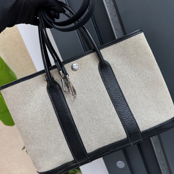 95新 Hermes/爱马仕 货号2417321 黑白熊猫花园包30手提包 框J刻