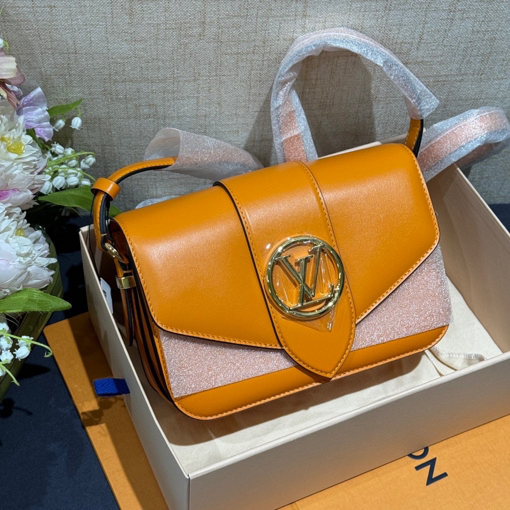 99新 LouisVuitton/路易威登 橘色金扣内拼蓝色 pont9邮差包 芯