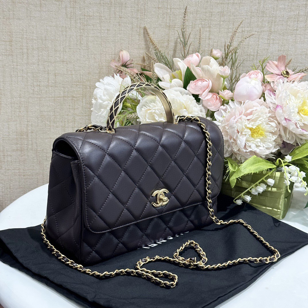 99新 Chanel/香奈儿 货号2417622 手工坊巧克力手柄CF单肩包23年