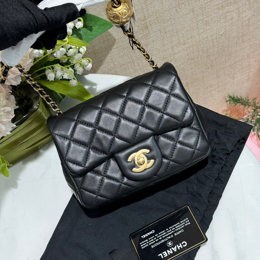 99新 Chanel/香奈儿 货号2417977 黑金金球方胖子单肩包 29开