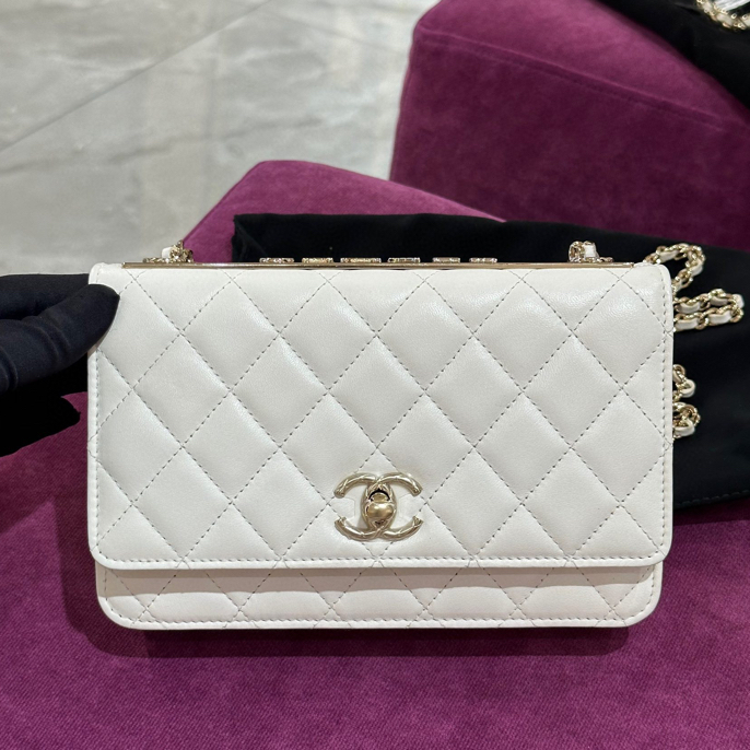95新 Chanel/香奈儿 236735白色 trendy cc 菠萝扣 woc斜挎包