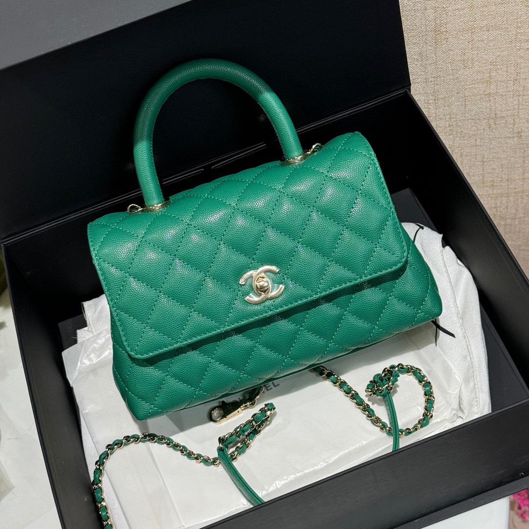 99新 Chanel/香奈儿 绿金cocohandle 小号手提包芯