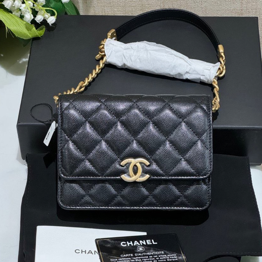 99新 Chanel/香奈儿 /黑金风琴mini woc方牌链条包/货号2413608