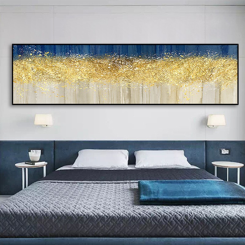 手绘油画《星光绽放》卧室床头挂画客厅沙发背景墙装饰画轻奢金箔