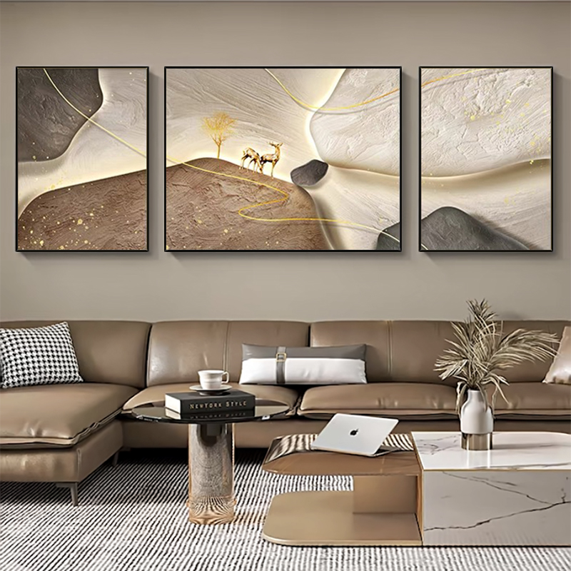 手绘油画《福禄石》客厅沙发背景墙装饰画三联走廊餐厅玄关挂画壁画