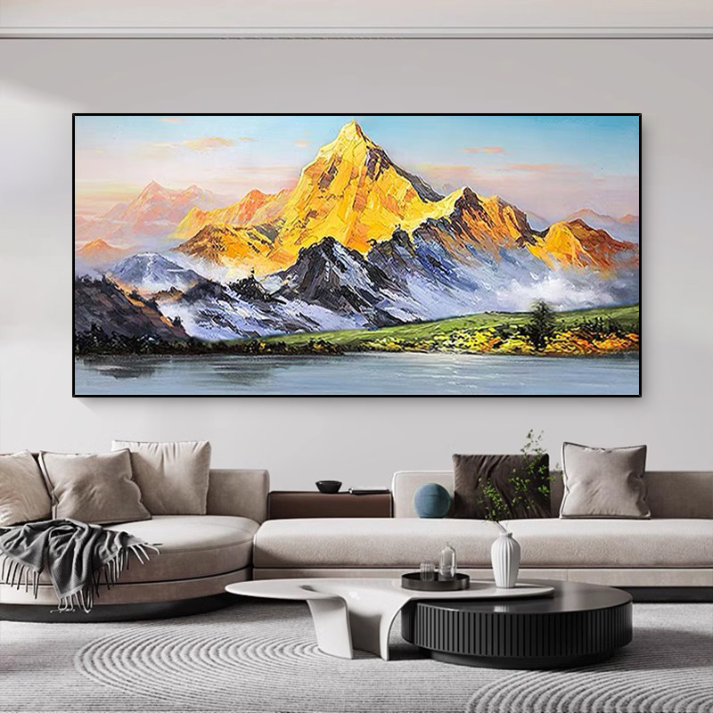 手绘油画《金山云脉》客厅装饰画横幅沙发背景墙挂画肌理走廊挂画