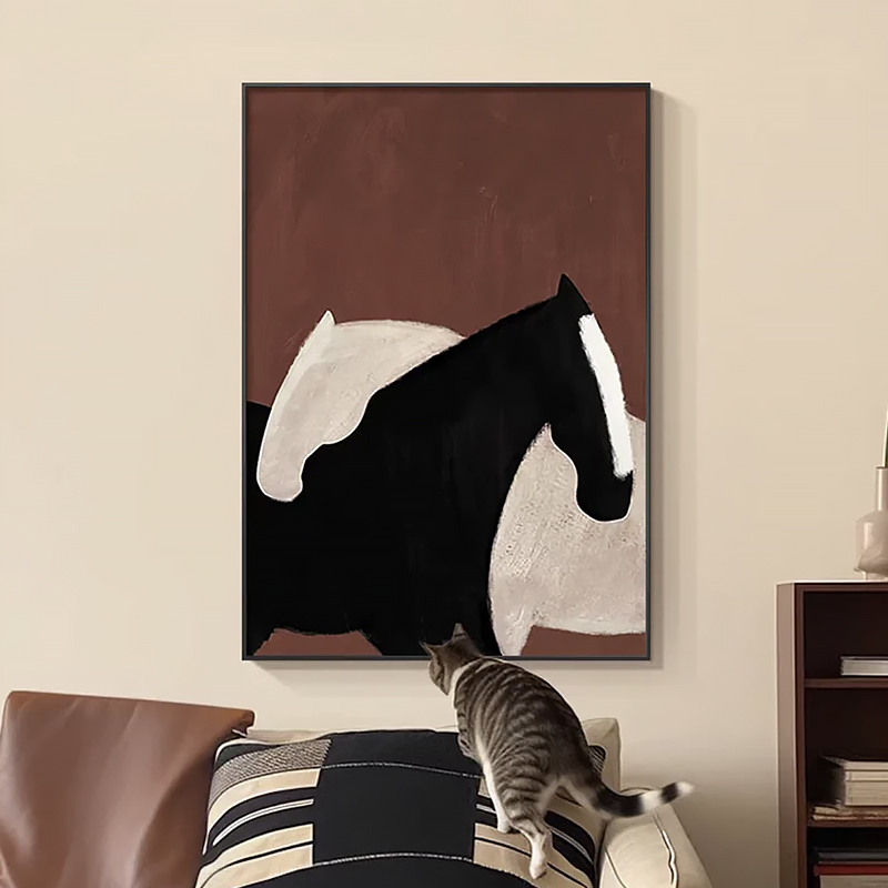 手绘油画《依靠》中古风抽象骏马玄关背景墙装饰画客厅沙发挂画肌理
