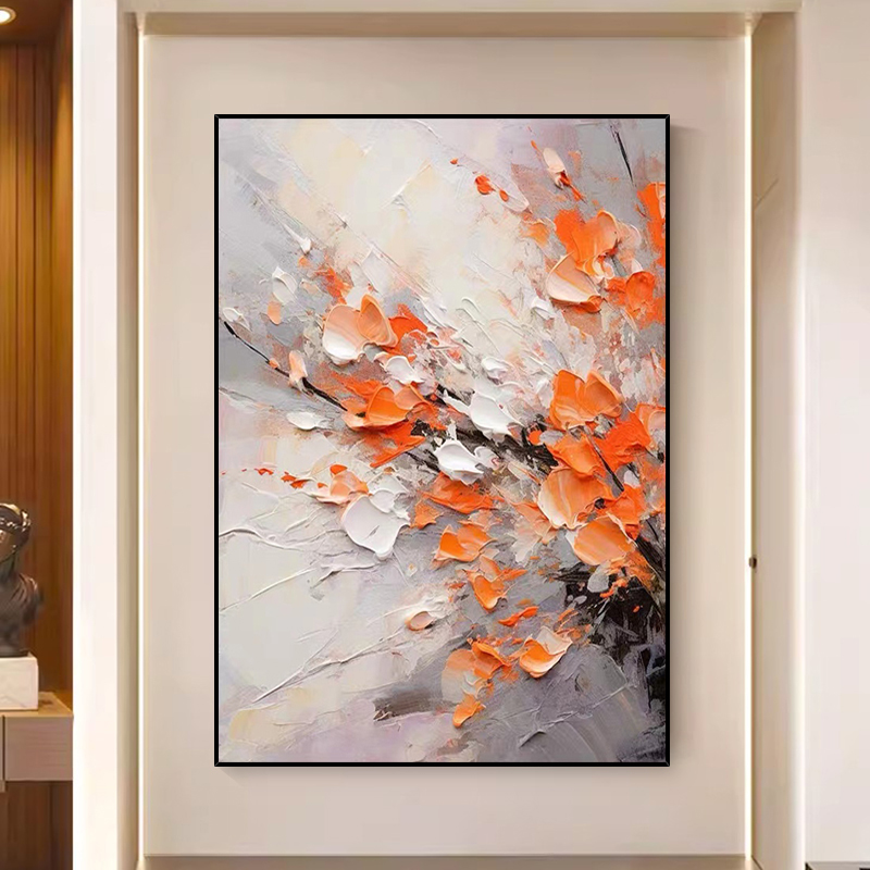 手绘油画《绽放》肌理玄关背景墙装饰画客厅沙发挂画抽象轻奢壁画