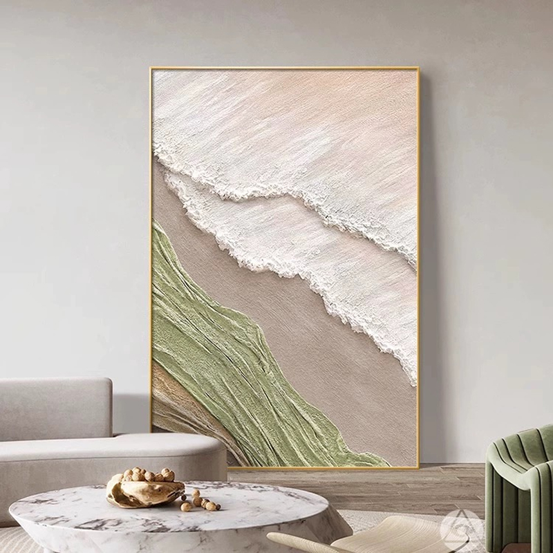 手绘油画《潮汐》奶油风玄关背景墙装饰画抽象肌理入户挂画客厅挂画