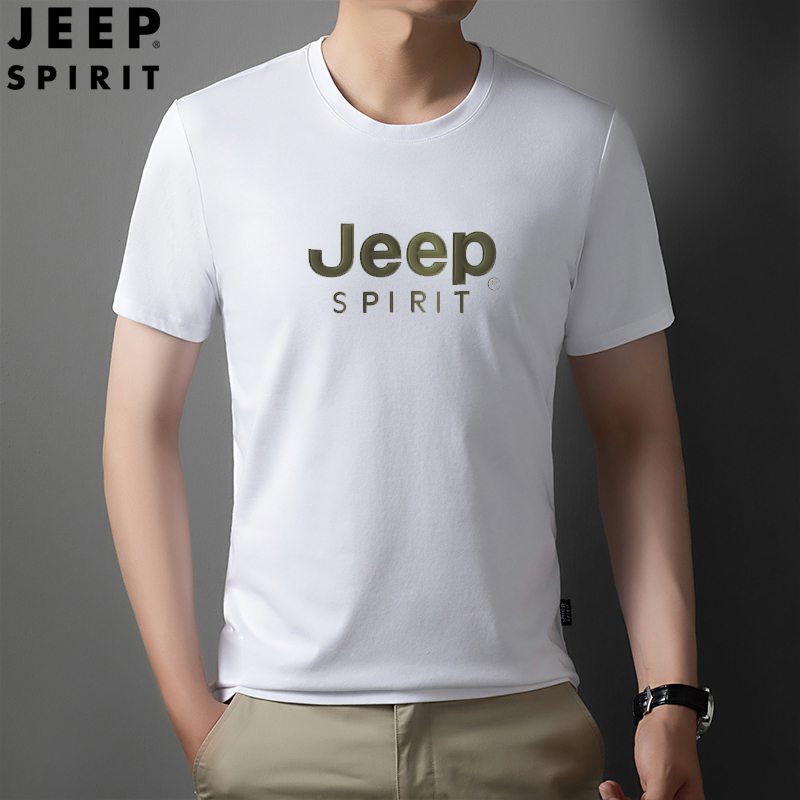 JEEPSPIRIT吉普索罗娜短袖T恤男圆领潮宽松夏季半袖立体硅胶工艺