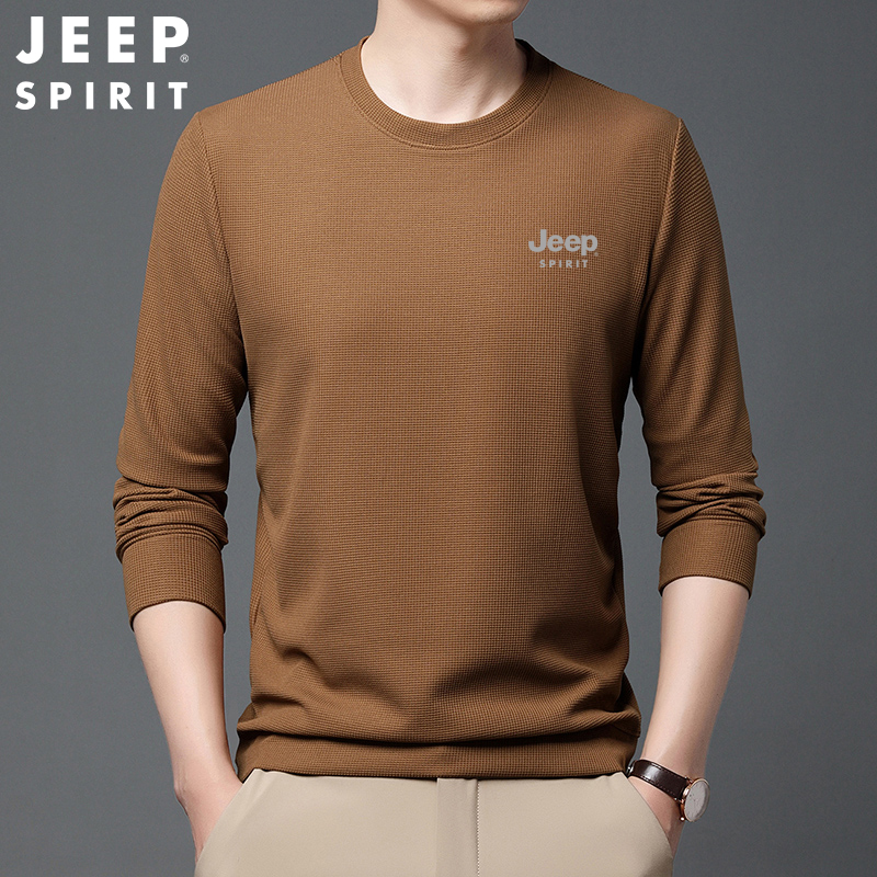 JEEPSPIRIT男士卫衣春秋华夫格男款秋装长袖时尚圆领休闲上衣青年